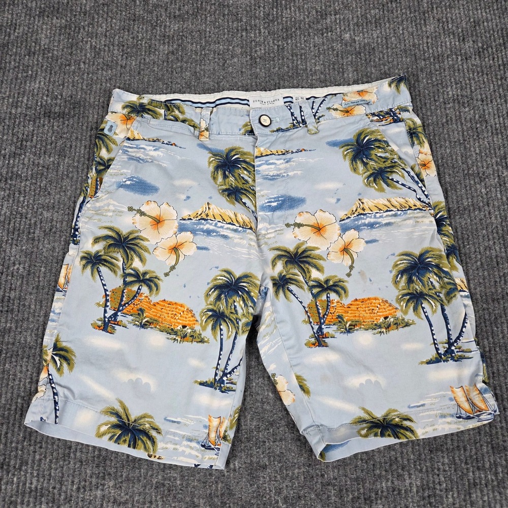 Denim & Flower Ricky Singh Mens 32 Tropical Hawaiian Palm Tree Shorts Blue 26854